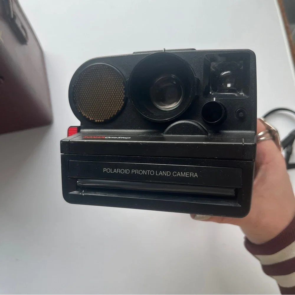 Polaroid OneStep Black Camera with Brown Leather Case